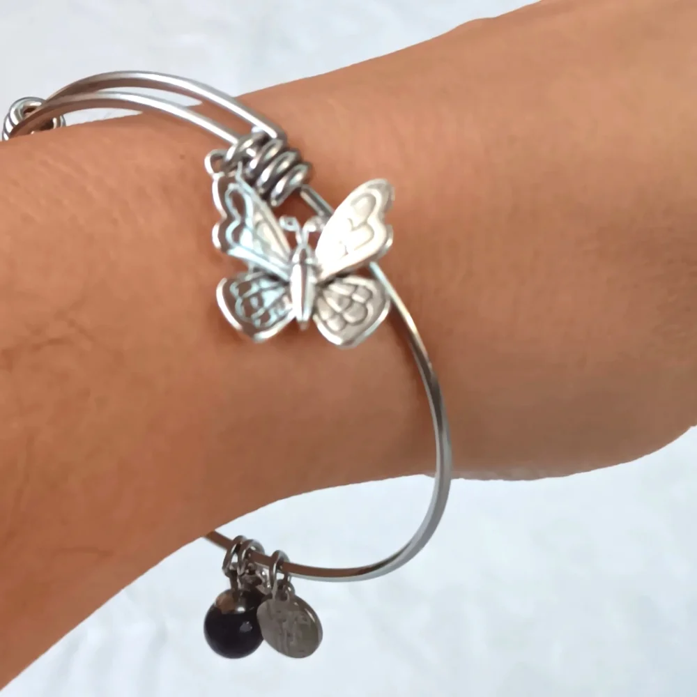 Love This Life Butterfly Charm Bangle Bracelet | EUC | Stainless Steel